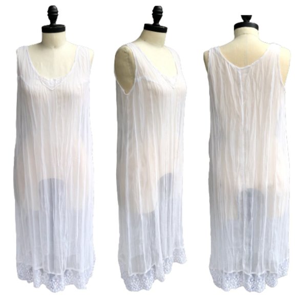 Vintage Ethereal Sheer Crinkle Slip Dress Overdress Underdress S/M - Picture 1 of 17